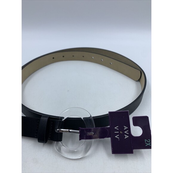 Ava & Viv Womens 2X Belt Black Faux Leather Round Translucent Buckle Classic NEW - Picture 3 of 9